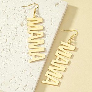 MAMA Mother's Day Gift for Mom Bold Statement Gold Hook Dangle Earrings NEW
